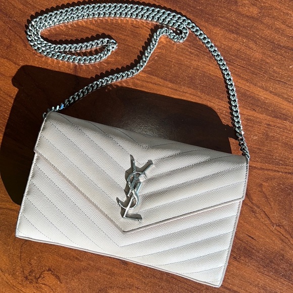 Yves Saint Laurent Bags Used Ysl Monogramme Large Crossbody Metal Chain And Leather Bag Pink